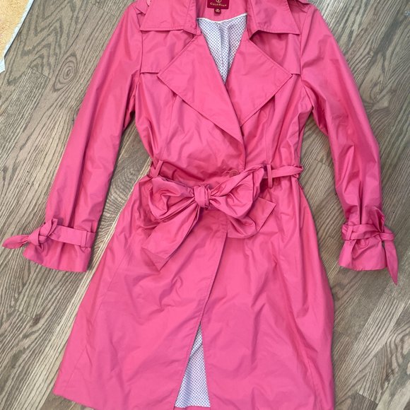 COLE Haan pink double breasted raincoat/trench coat with ties on sleeves, size M - Picture 2 of 15